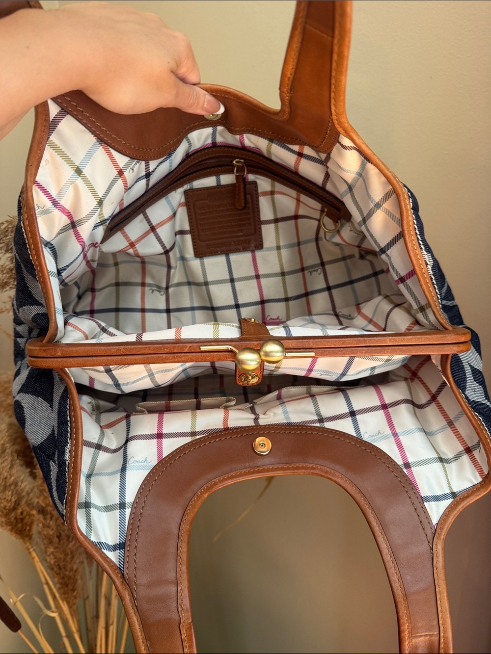 Coach Blue Denim Signature Shoulder Bag with Brown Leather Trim - Picture 4 of 5